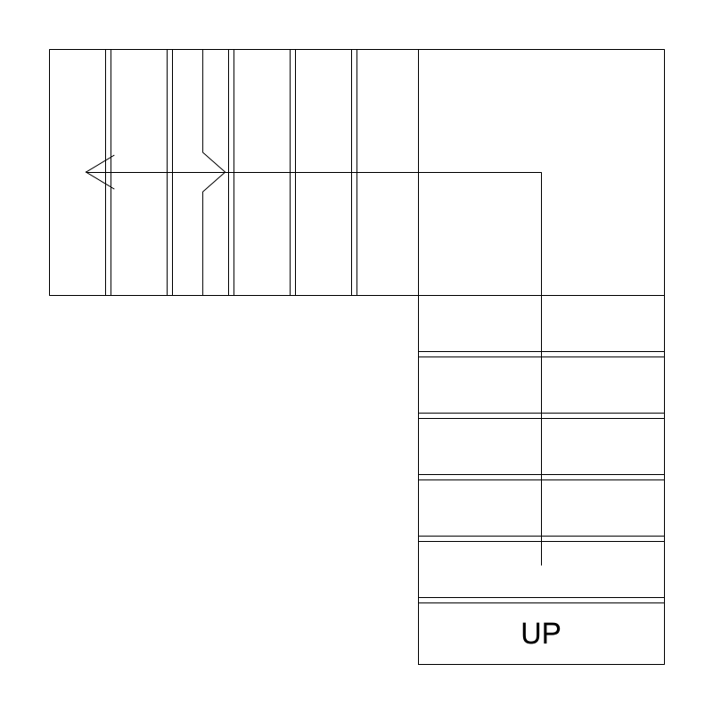 44-inch L-Shaped Stair with Landing CAD block, plan view (DWG/DXF)