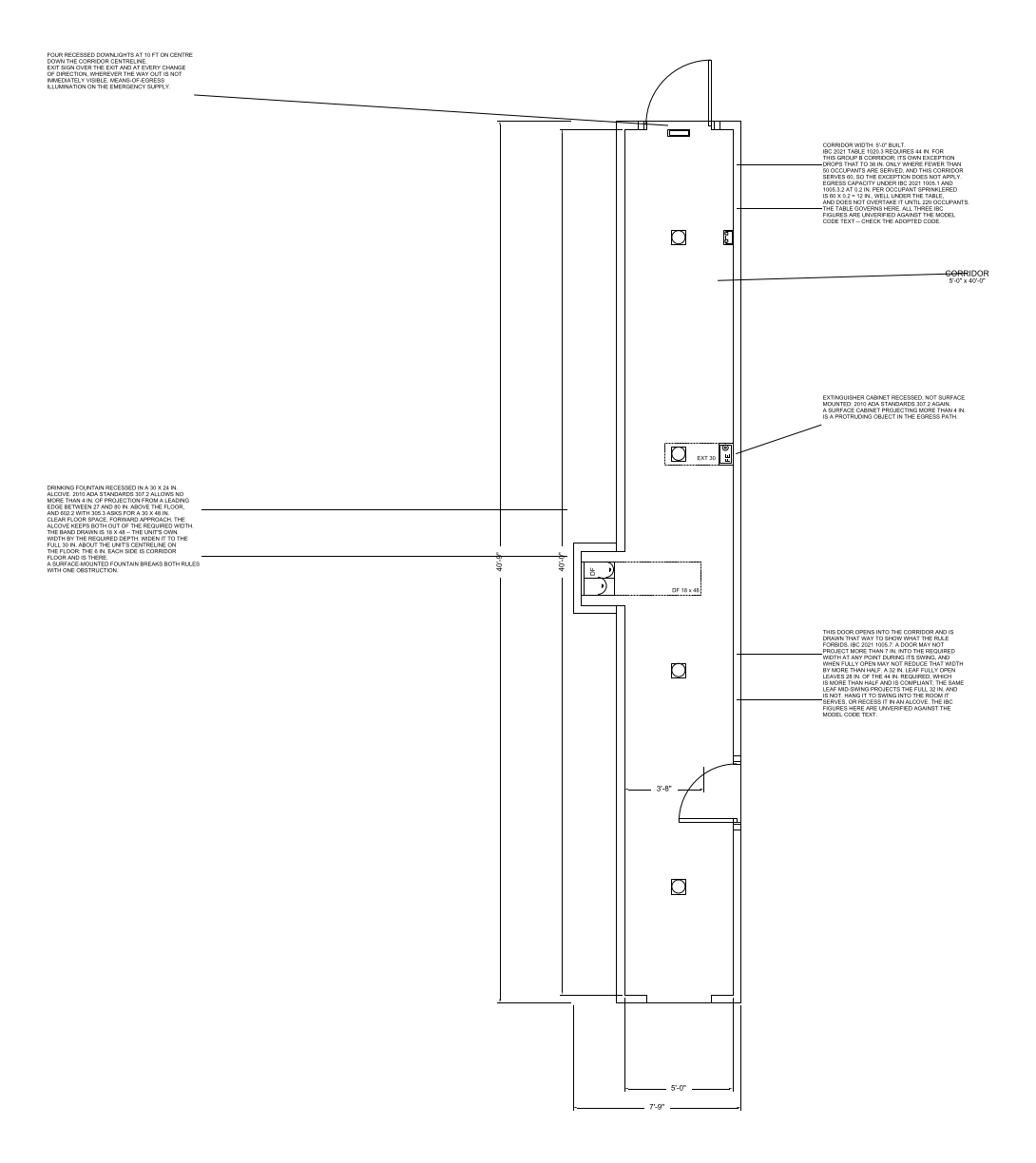 Commercial Corridor floor plan template, 5'-0" x 40'-0"