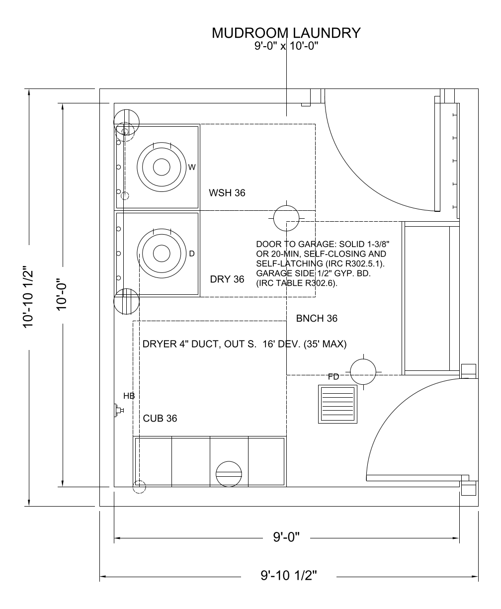 Mudroom Laundry floor plan template, 9'-0" x 10'-0"